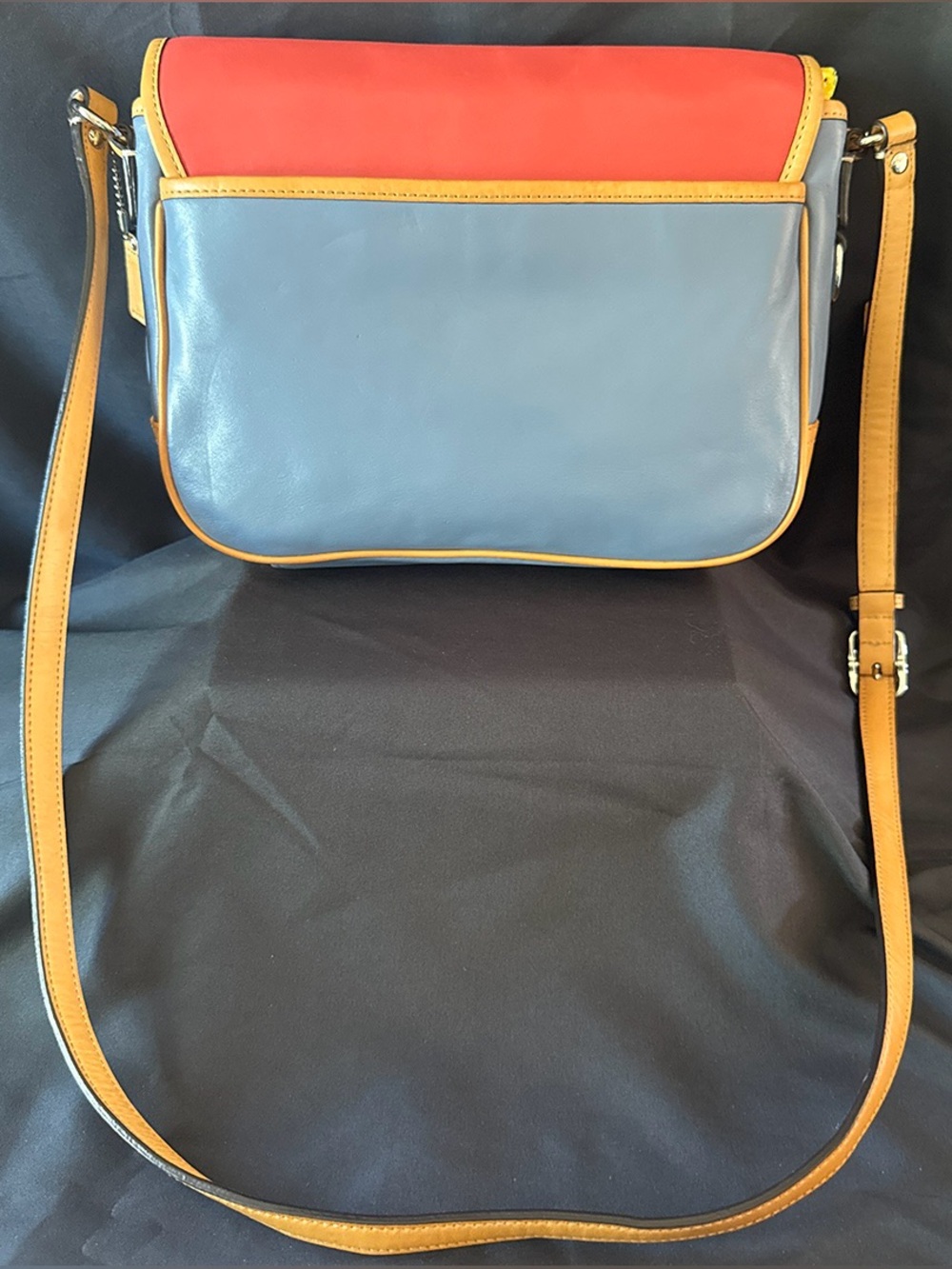 Coach Park Colorblock Flap Crossbody (F23383) in Red & Blue With Tan Trim - Picture 4 of 15